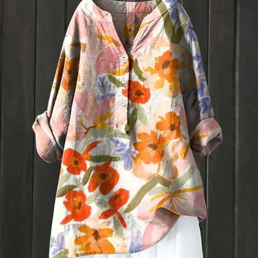 Women's Relaxed-Fit Floral Print Long-Sleeve Tunic Blouse