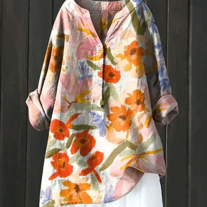 Women's Relaxed-Fit Floral Print Long-Sleeve Tunic Blouse