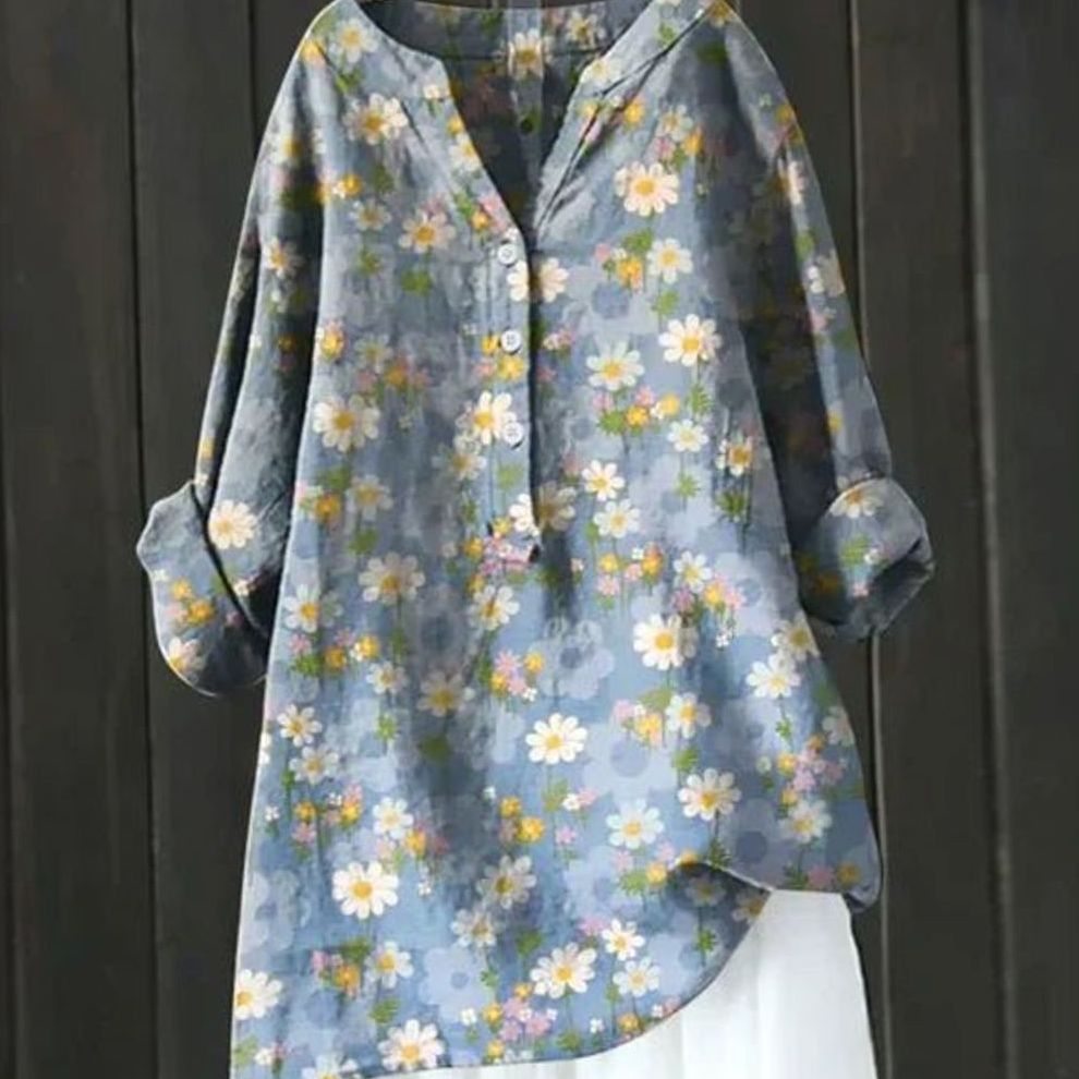 Women's Relaxed-Fit Floral Print Long-Sleeve Tunic Blouse