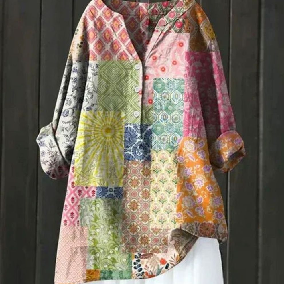 Women's Relaxed-Fit Floral Print Long-Sleeve Tunic Blouse