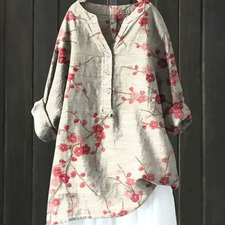 Women's Relaxed-Fit Floral Print Long-Sleeve Tunic Blouse