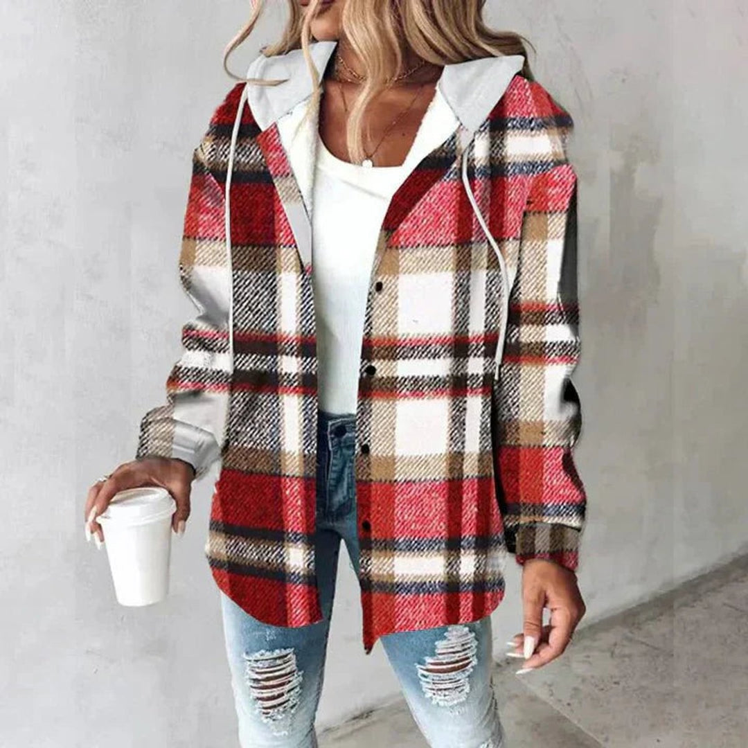 Women's Relaxed-Fit Hooded Plaid Shacket Jacket