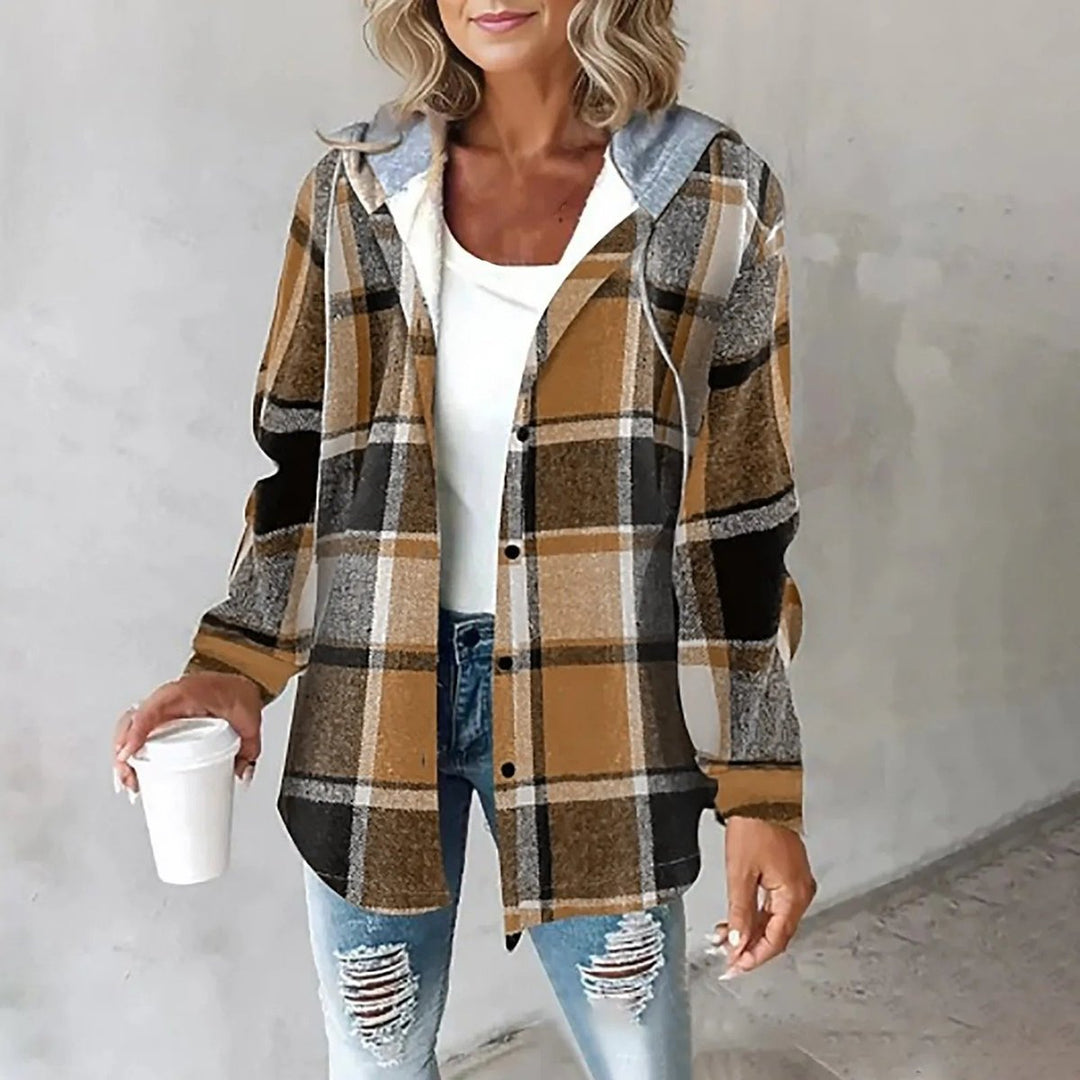 Women's Relaxed-Fit Hooded Plaid Shacket Jacket
