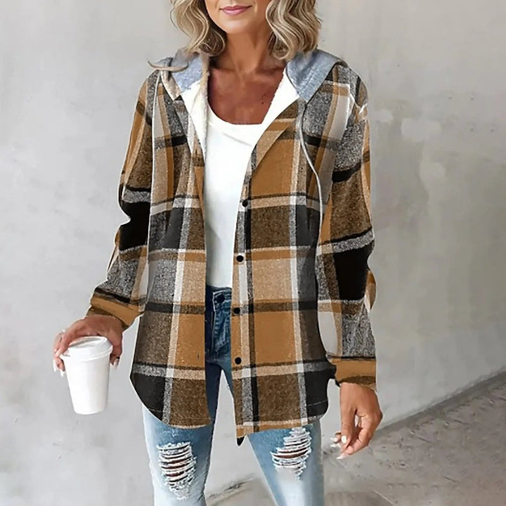 Women's Relaxed-Fit Hooded Plaid Shacket Jacket