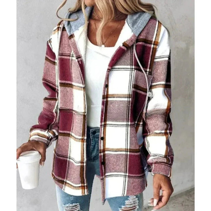 Women's Relaxed-Fit Hooded Plaid Shacket Jacket