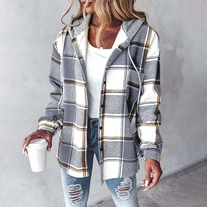 Women's Relaxed-Fit Hooded Plaid Shacket Jacket