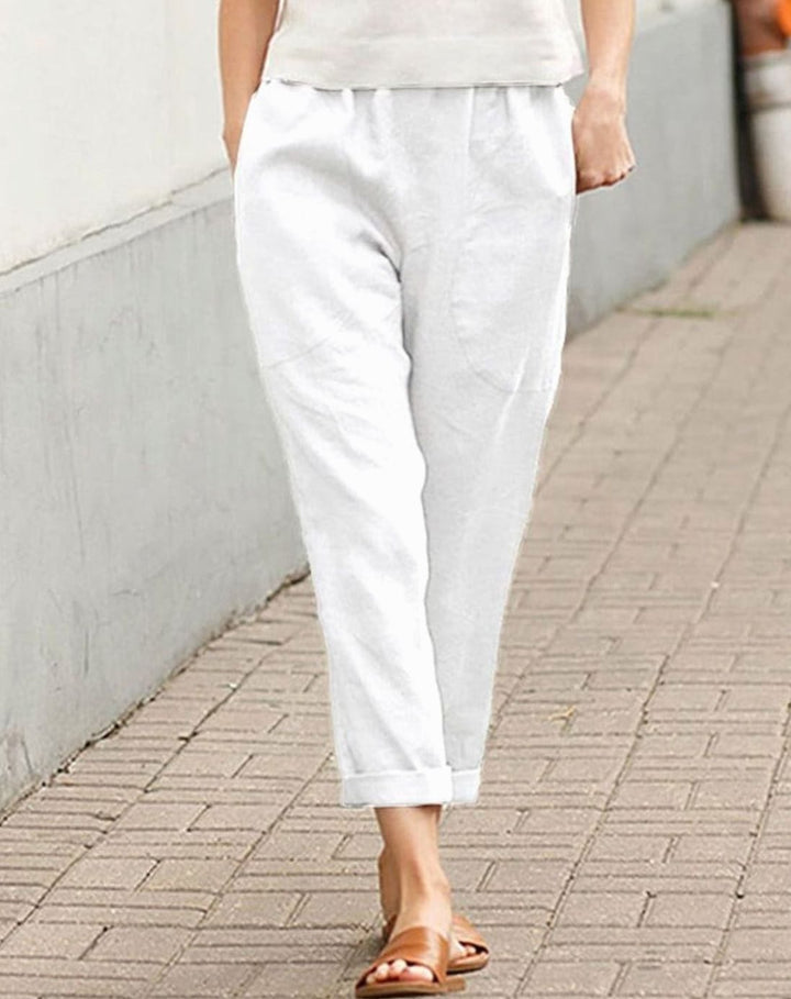 Women's Relaxed-Fit Linen-Cotton Elasticated Waist Harem Trousers