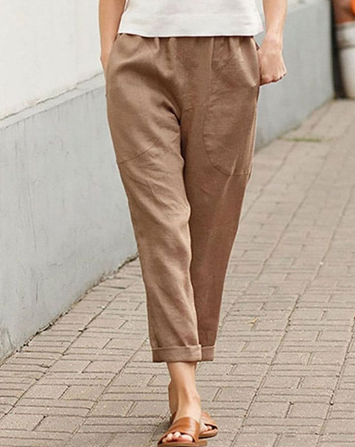 Women's Relaxed-Fit Linen-Cotton Elasticated Waist Harem Trousers