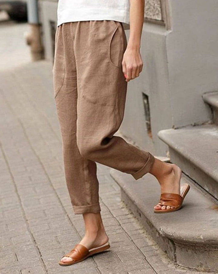 Women's Relaxed-Fit Linen-Cotton Elasticated Waist Harem Trousers