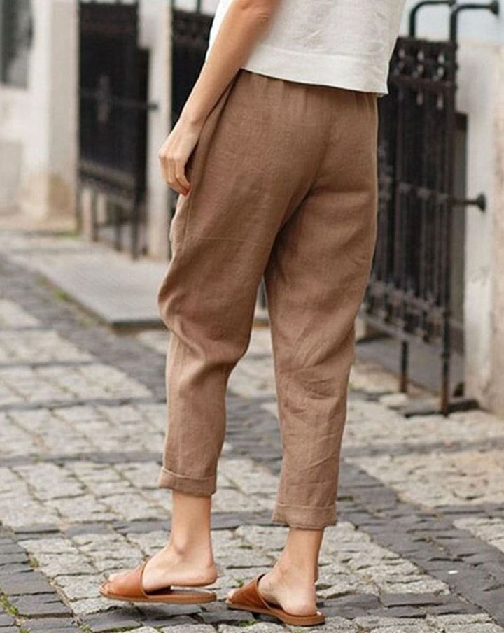 Women's Relaxed-Fit Linen-Cotton Elasticated Waist Harem Trousers