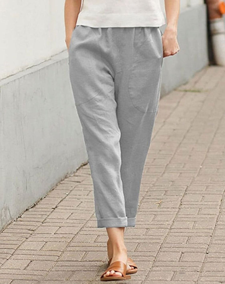 Women's Relaxed-Fit Linen-Cotton Elasticated Waist Harem Trousers
