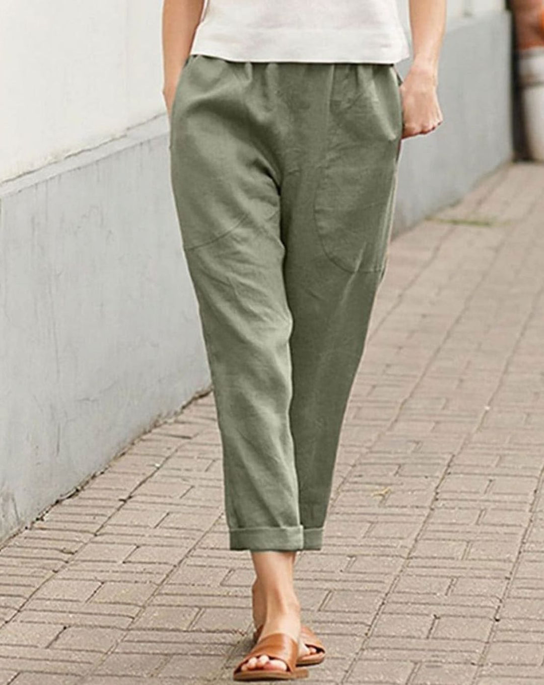 Women's Relaxed-Fit Linen-Cotton Elasticated Waist Harem Trousers