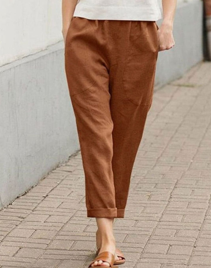 Women's Relaxed-Fit Linen-Cotton Elasticated Waist Harem Trousers