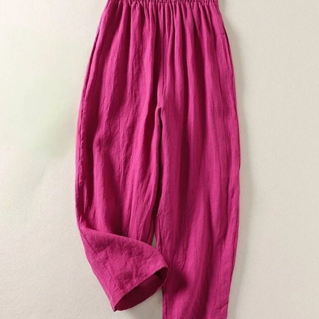 Women's Relaxed-Fit Linen Elasticated-Waist Trousers