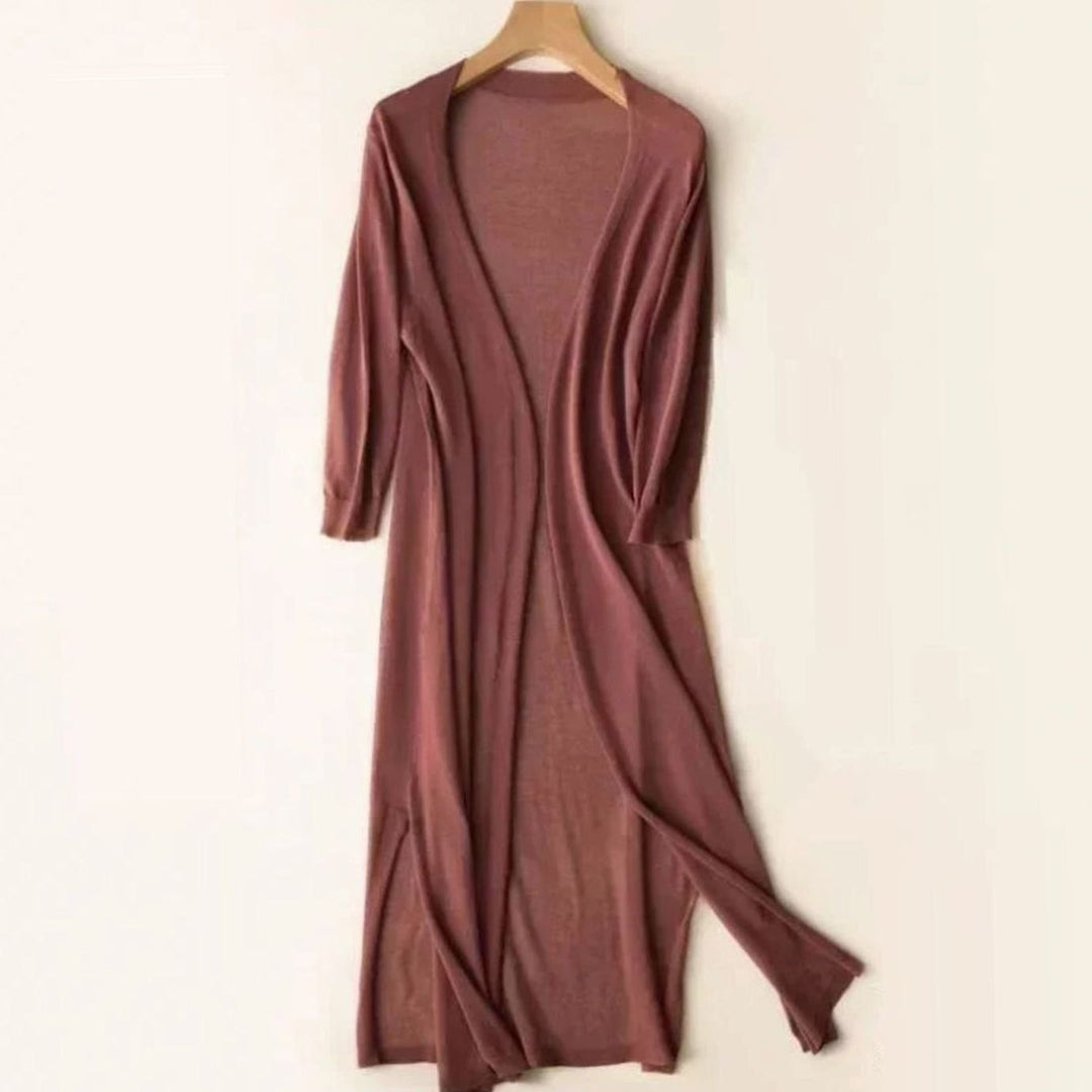 Women's Relaxed Fit Open Front Longline Knit Long Cardigan - Coffee