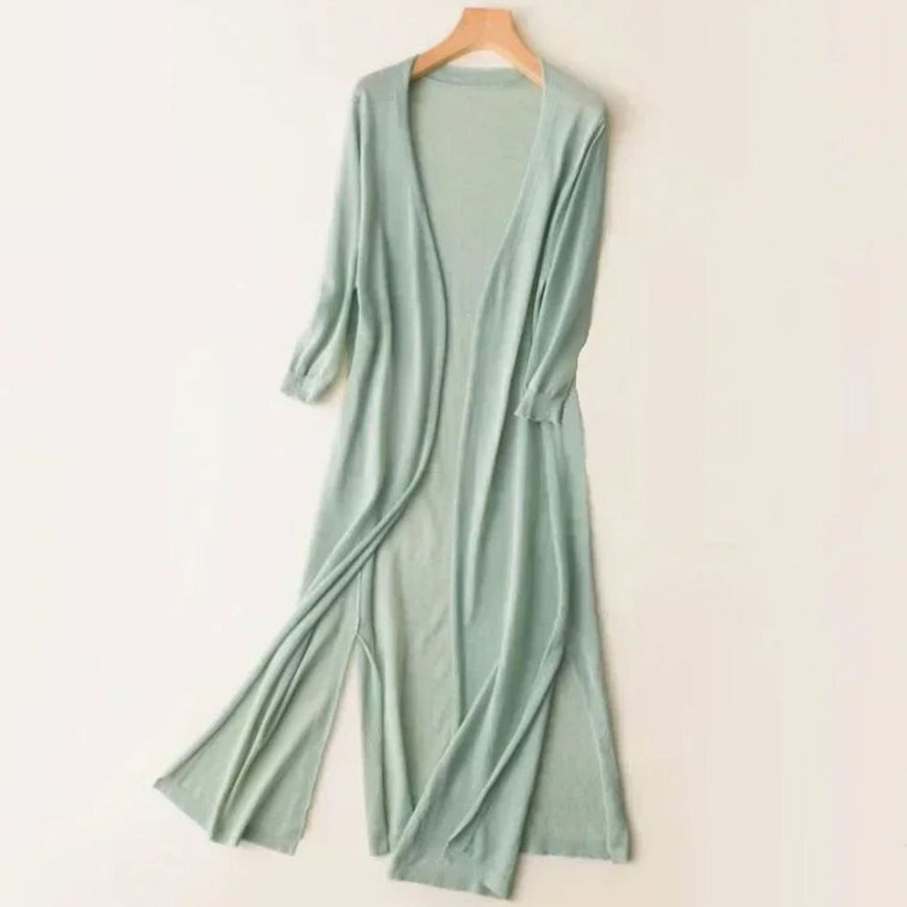 Women's Relaxed Fit Open Front Longline Knit Long Cardigan - Green