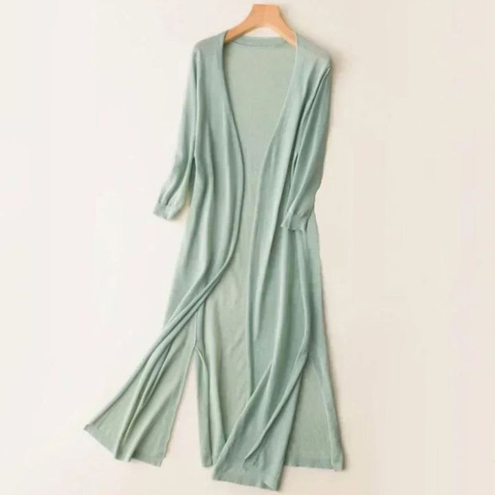 Women's Relaxed Fit Open Front Longline Knit Long Cardigan - Green