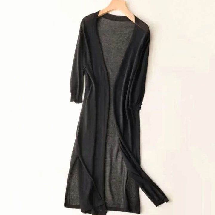 Women's Relaxed Fit Open Front Longline Knit Long Cardigan - Black