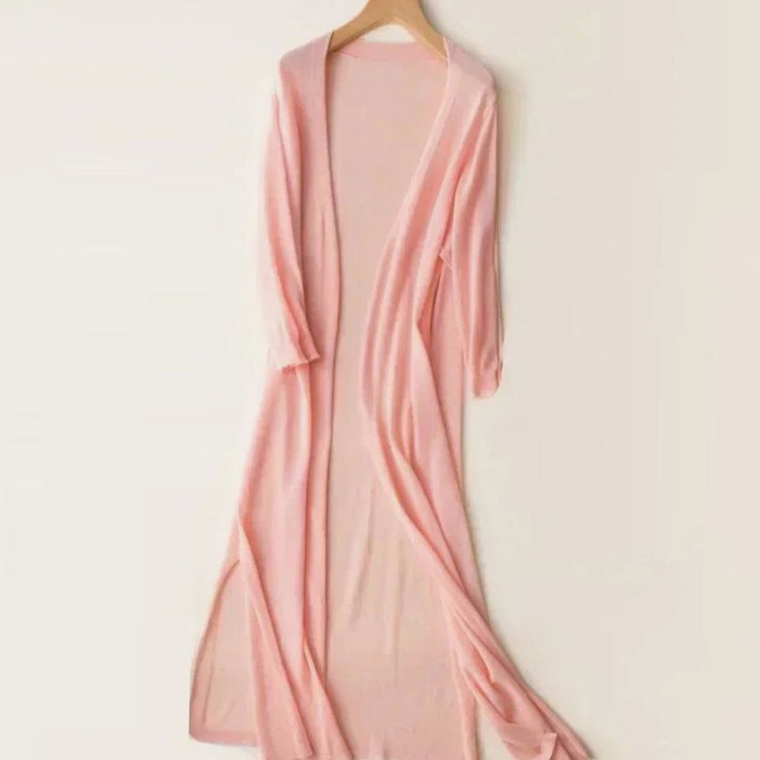 Women's Relaxed Fit Open Front Longline Knit Long Cardigan - Pink