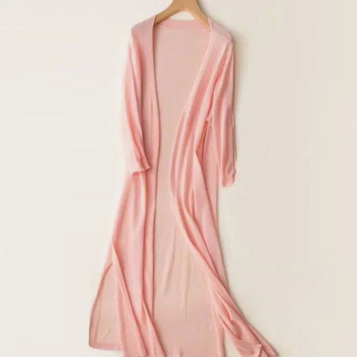 Women's Relaxed Fit Open Front Longline Knit Long Cardigan - Pink