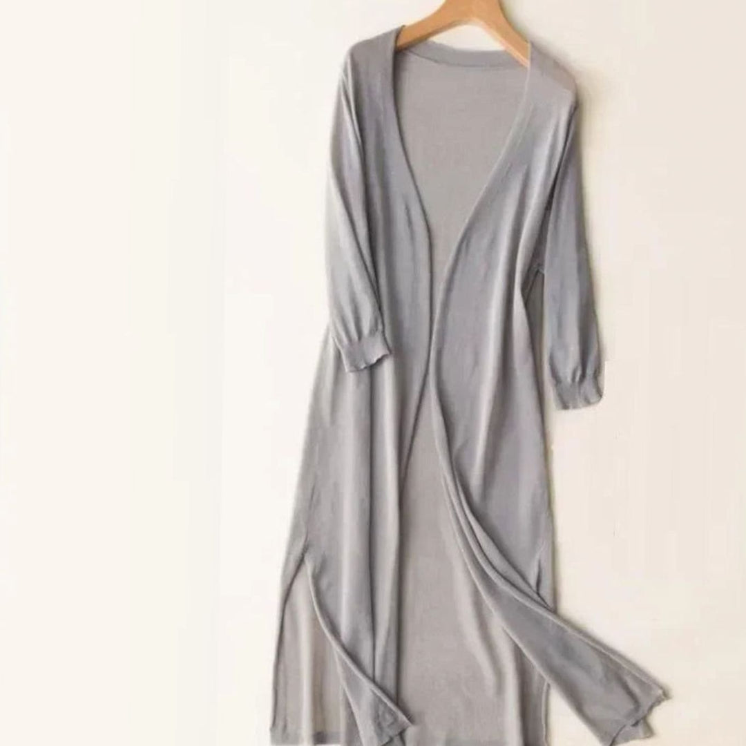 Women's Relaxed Fit Open Front Longline Knit Long Cardigan - Grey