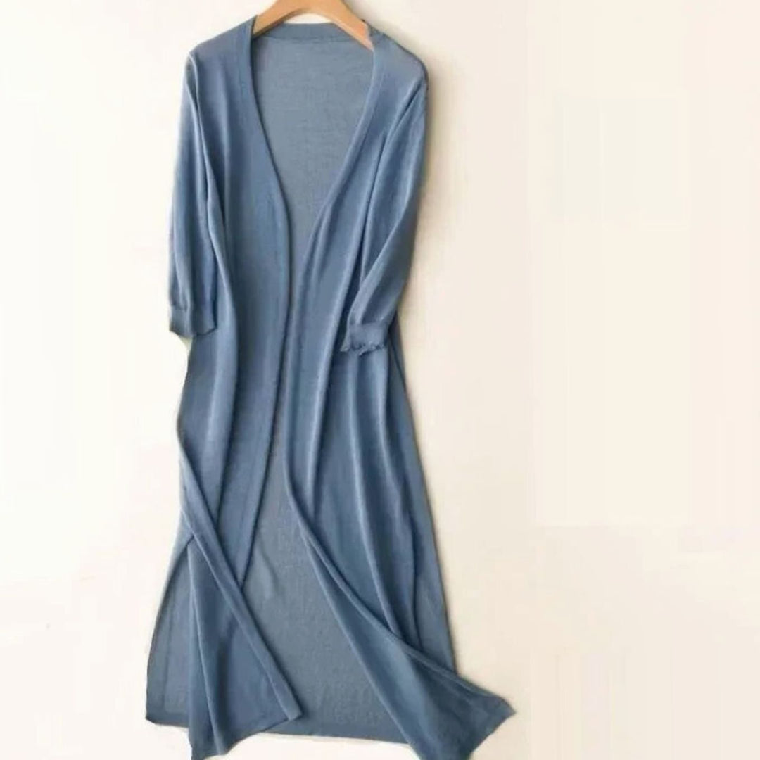 Women's Relaxed Fit Open Front Longline Knit Long Cardigan - Blue