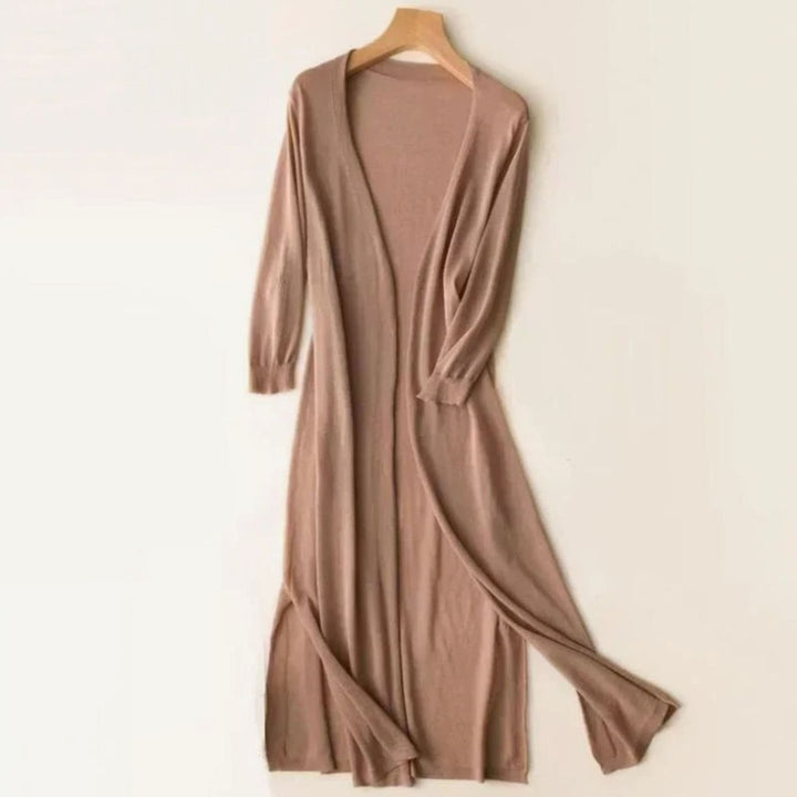 Women's Relaxed Fit Open Front Longline Knit Long Cardigan - Khaki