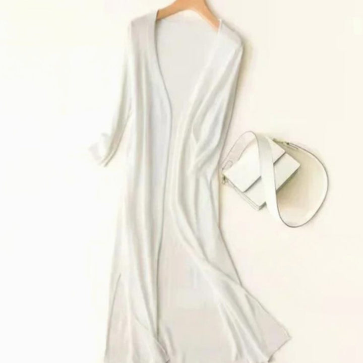 Women's Relaxed Fit Open Front Longline Knit Long Cardigan - White