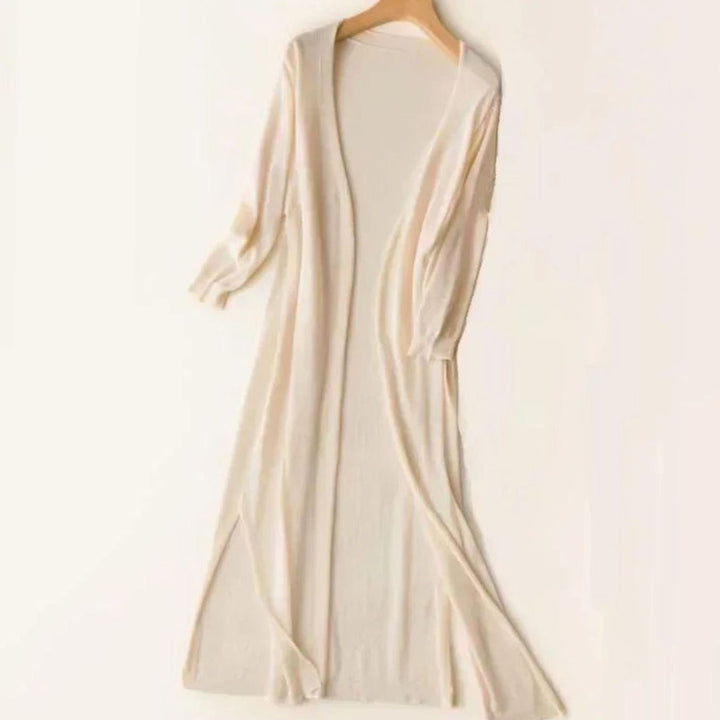 Women's Relaxed Fit Open Front Longline Knit Long Cardigan - Apricot