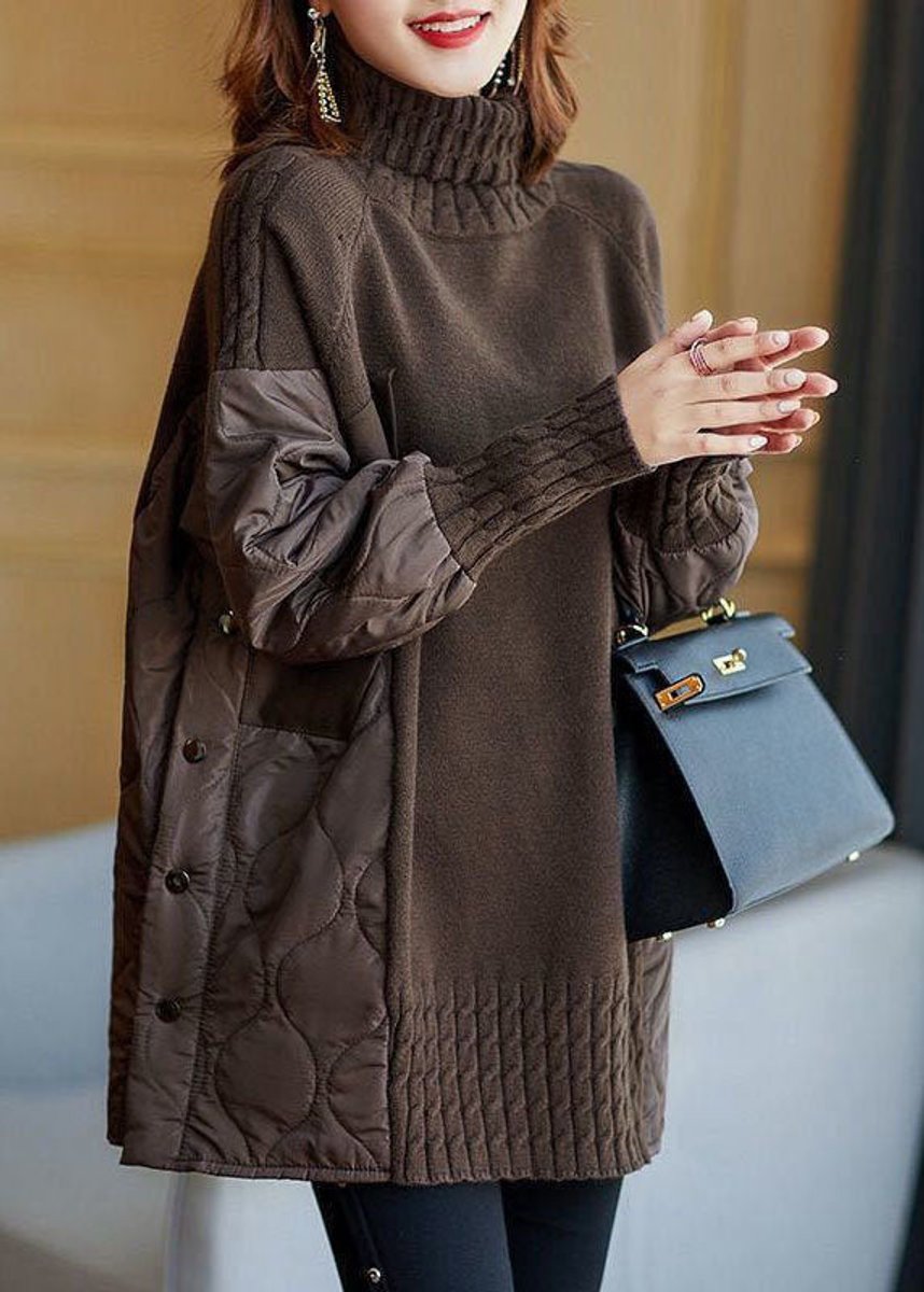 Women's Relaxed-Fit Patchwork Quilted Turtleneck Jumper