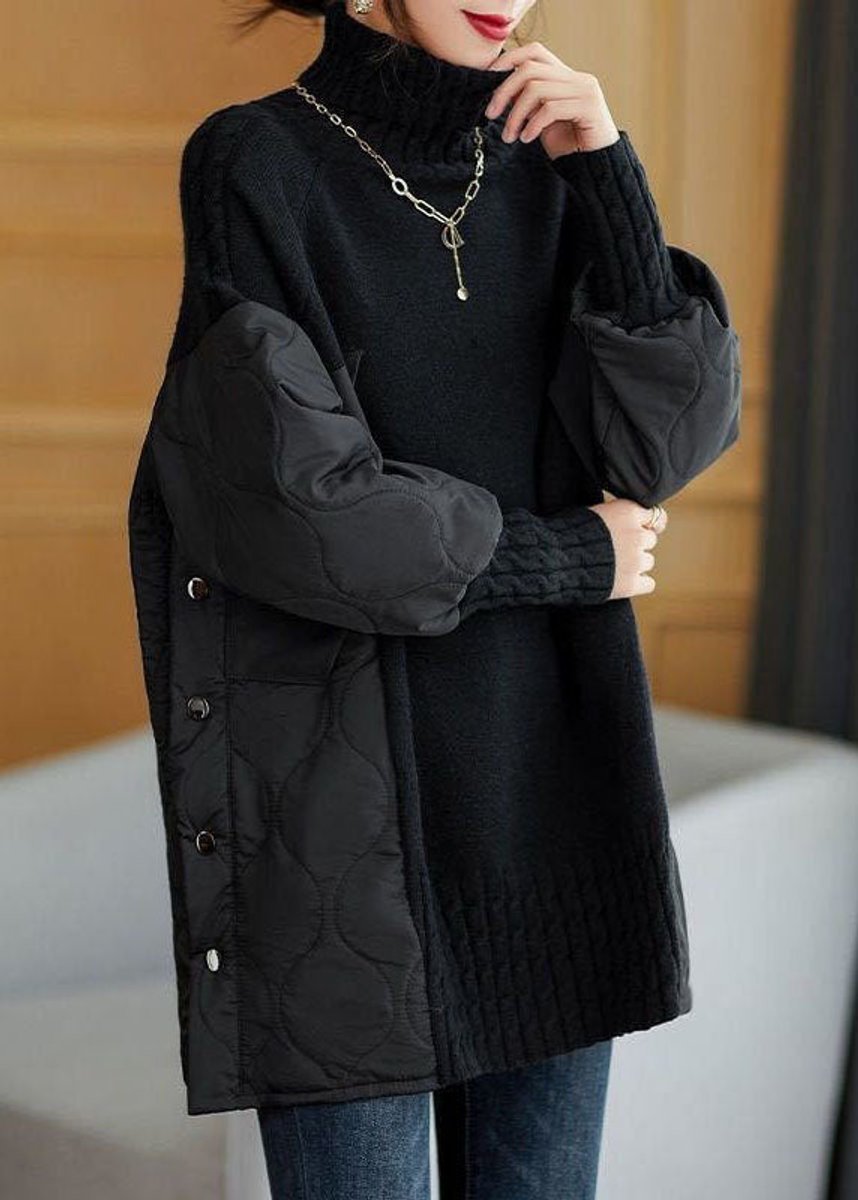 Women's Relaxed-Fit Patchwork Quilted Turtleneck Jumper