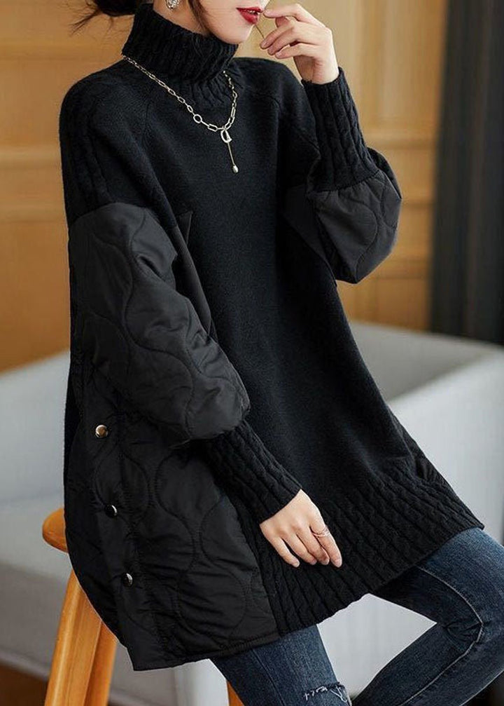 Women's Relaxed-Fit Patchwork Quilted Turtleneck Jumper