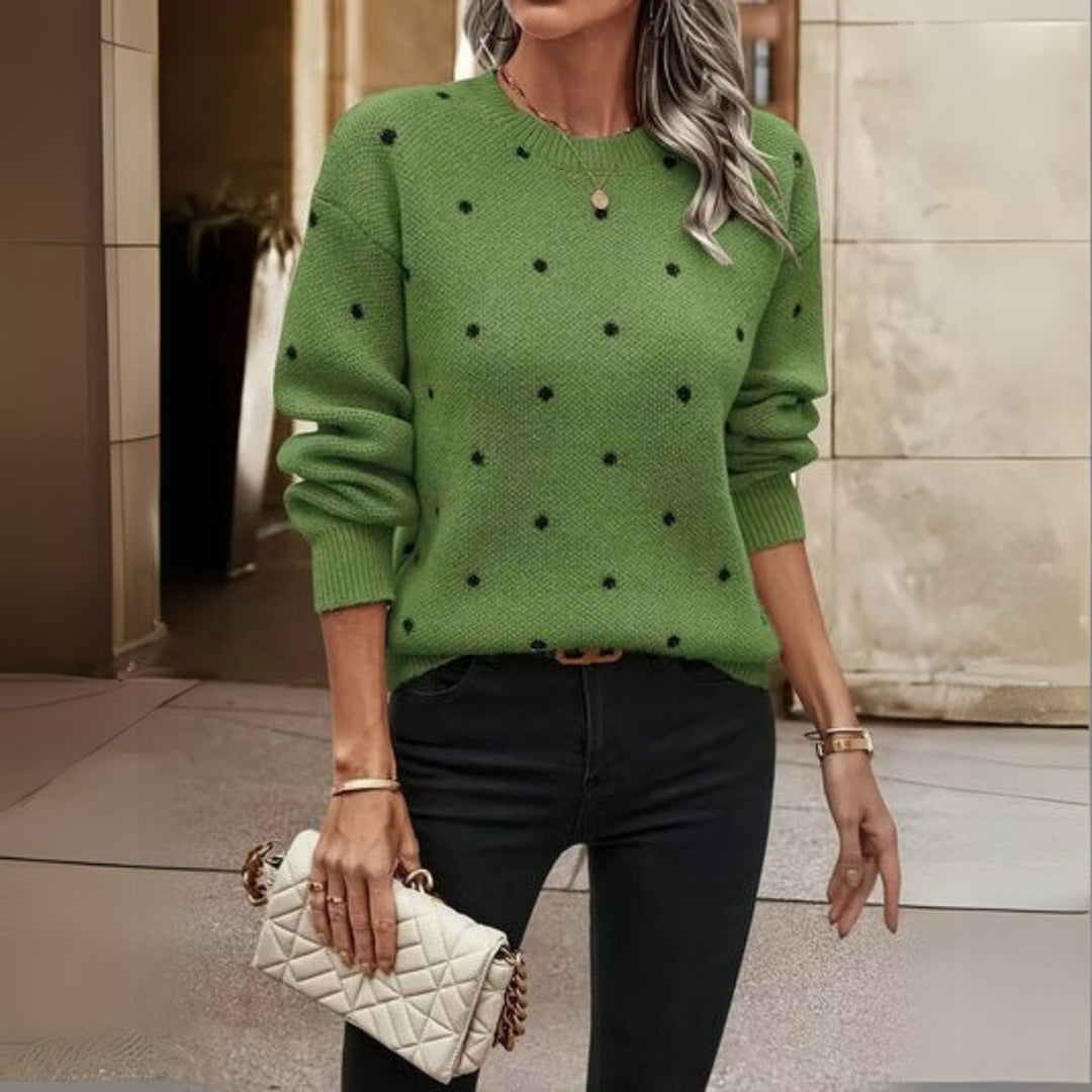 Women's Relaxed-Fit Polka Dot Knitted Sweater Long Sleeve Jumper