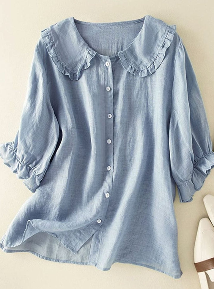 Women's Relaxed-Fit Ruffle Peter Pan Collar Button-Up Blouse