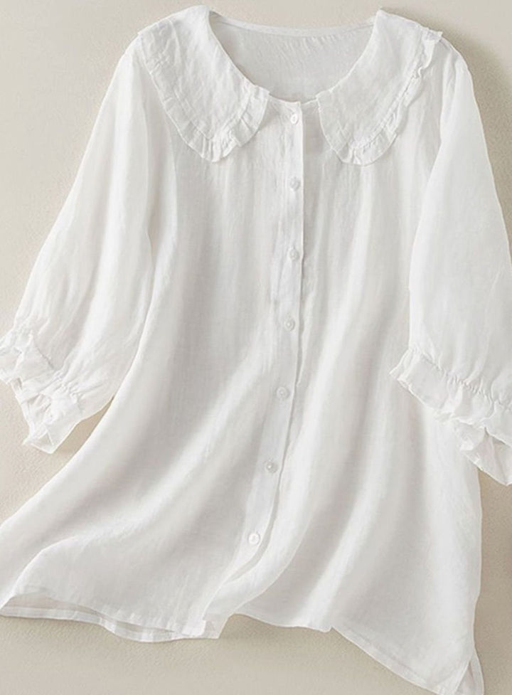 Women's Relaxed-Fit Ruffle Peter Pan Collar Button-Up Blouse
