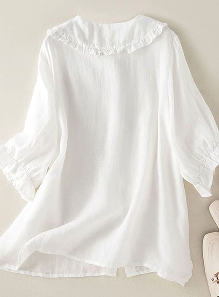 Women's Relaxed-Fit Ruffle Peter Pan Collar Button-Up Blouse
