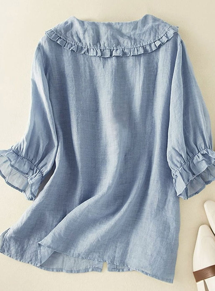 Women's Relaxed-Fit Ruffle Peter Pan Collar Button-Up Blouse