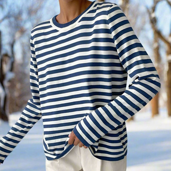 Women's Relaxed-Fit Striped Long-Sleeve Crew-Neck Top