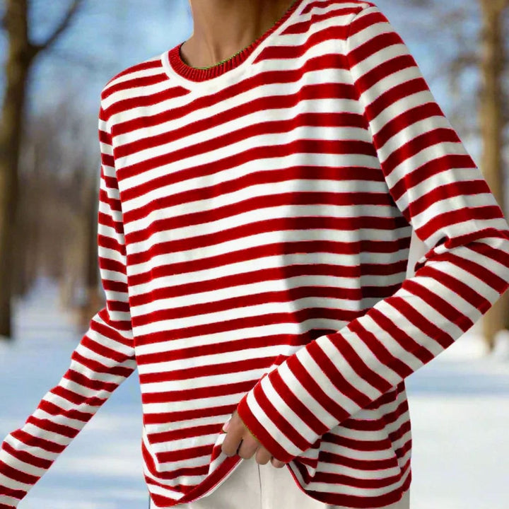 Women's Relaxed-Fit Striped Long-Sleeve Crew-Neck Top