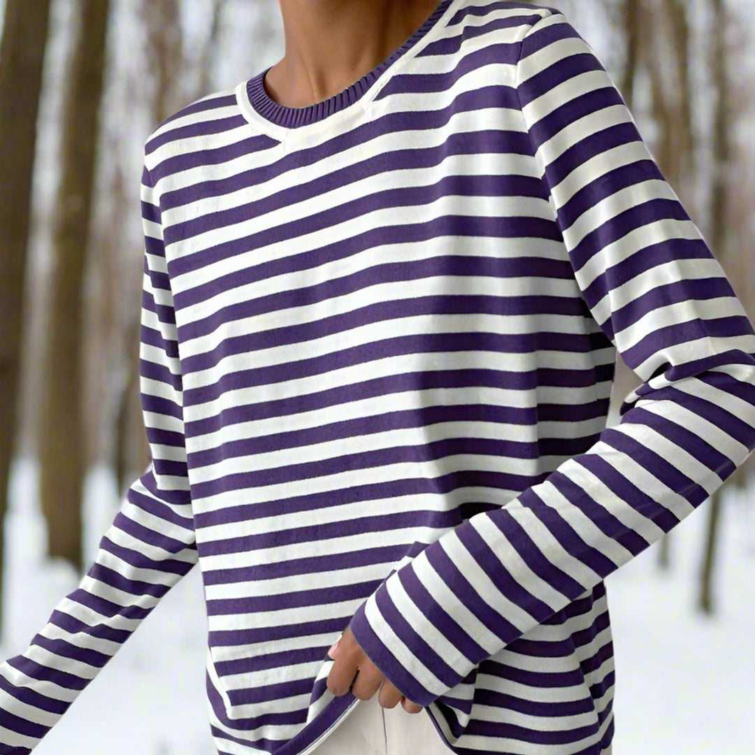 Women's Relaxed-Fit Striped Long-Sleeve Crew-Neck Top