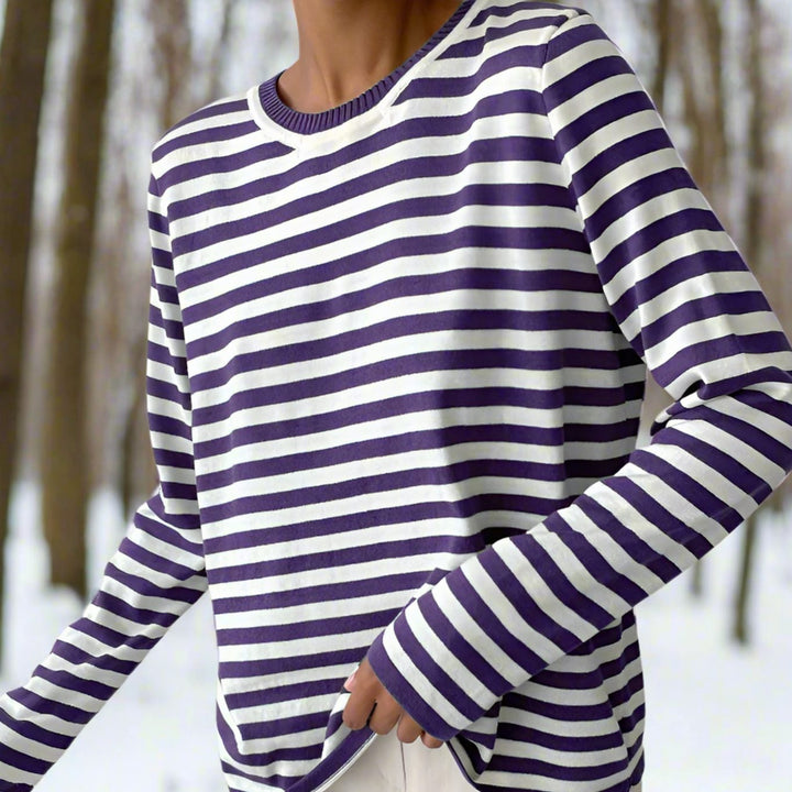 Women's Relaxed-Fit Striped Long-Sleeve Crew-Neck Top