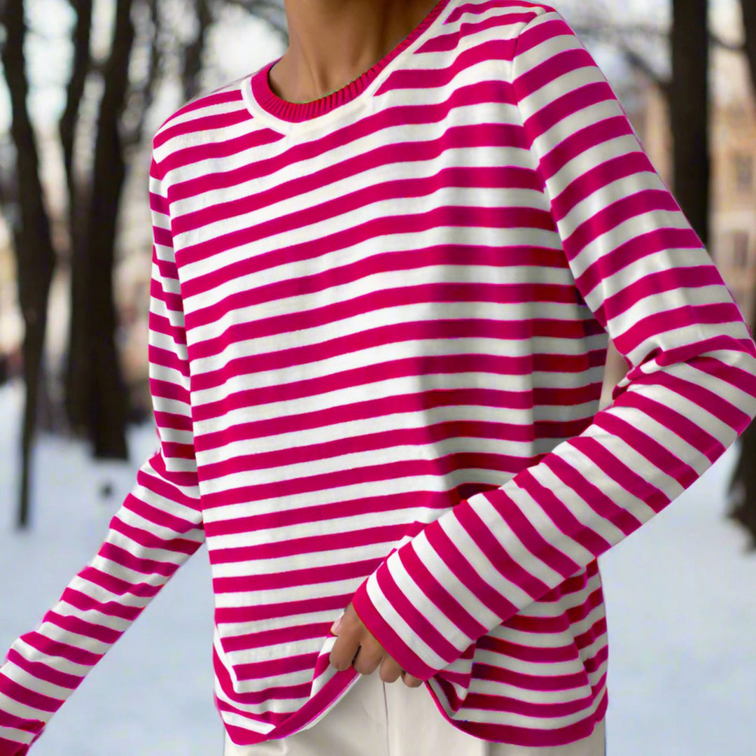 Women's Relaxed-Fit Striped Long-Sleeve Crew-Neck Top