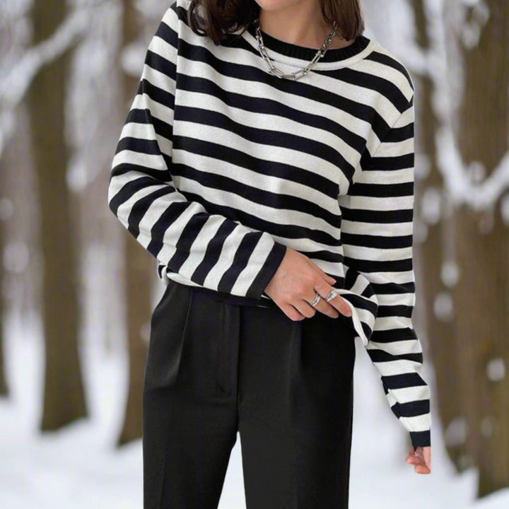 Women's Relaxed-Fit Striped Long-Sleeve Crew-Neck Top