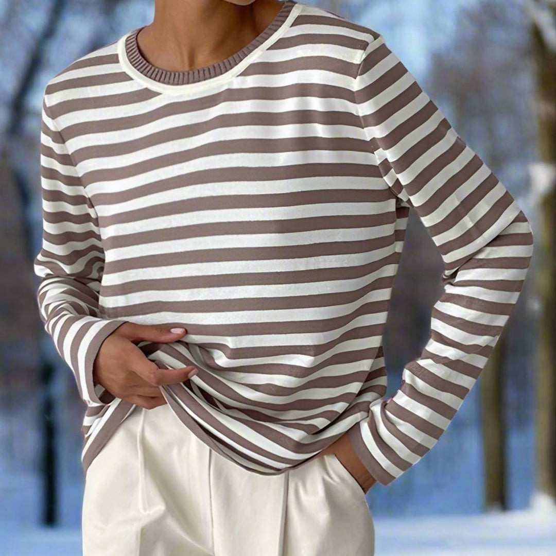 Women's Relaxed-Fit Striped Long-Sleeve Crew-Neck Top