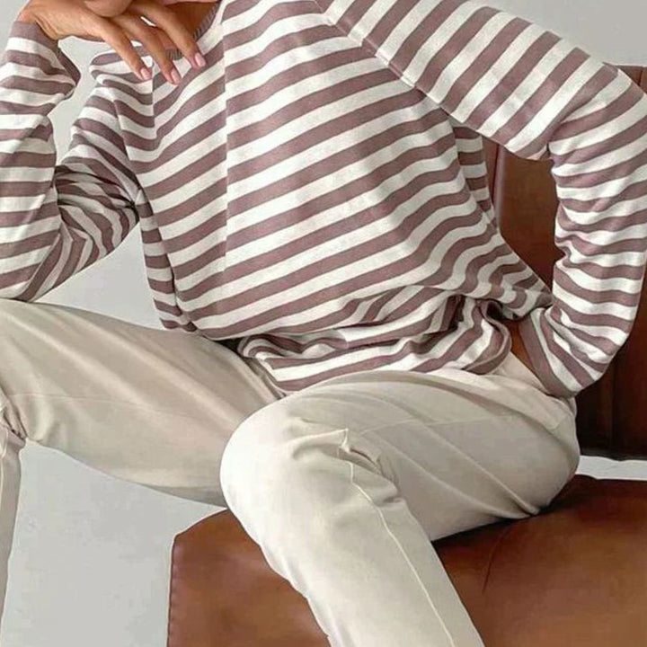Women's Relaxed-Fit Striped Long-Sleeve Crew-Neck Top