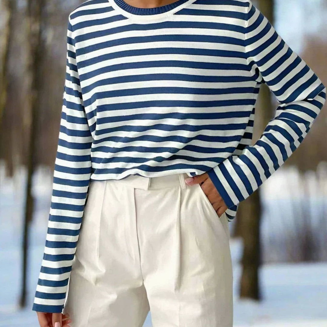 Women's Relaxed-Fit Striped Long-Sleeve Crew-Neck Top