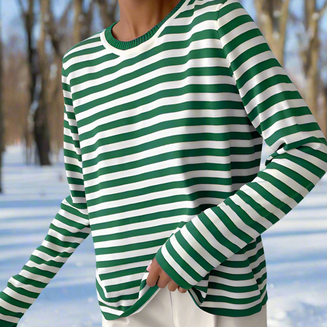 Women's Relaxed-Fit Striped Long-Sleeve Crew-Neck Top
