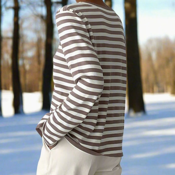 Women's Relaxed-Fit Striped Long-Sleeve Crew-Neck Top