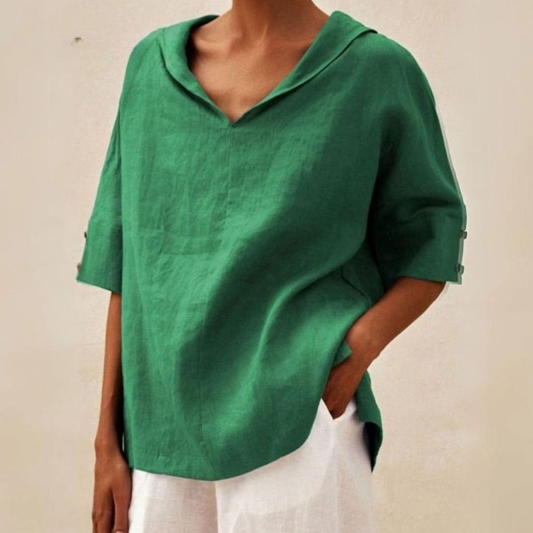Women's Relaxed-Fit V-Neck Linen Collar Top