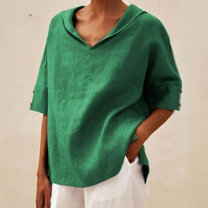 Women's Relaxed-Fit V-Neck Linen Collar Top